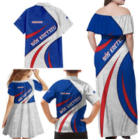 Cape Verde Family Matching Off Shoulder Maxi Dress and Hawaiian Shirt with Blue Red Flag Nós Kretxeu Spirit