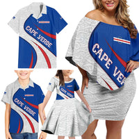 Cape Verde Family Matching Off Shoulder Short Dress and Hawaiian Shirt with Blue Red Flag Nós Kretxeu Spirit