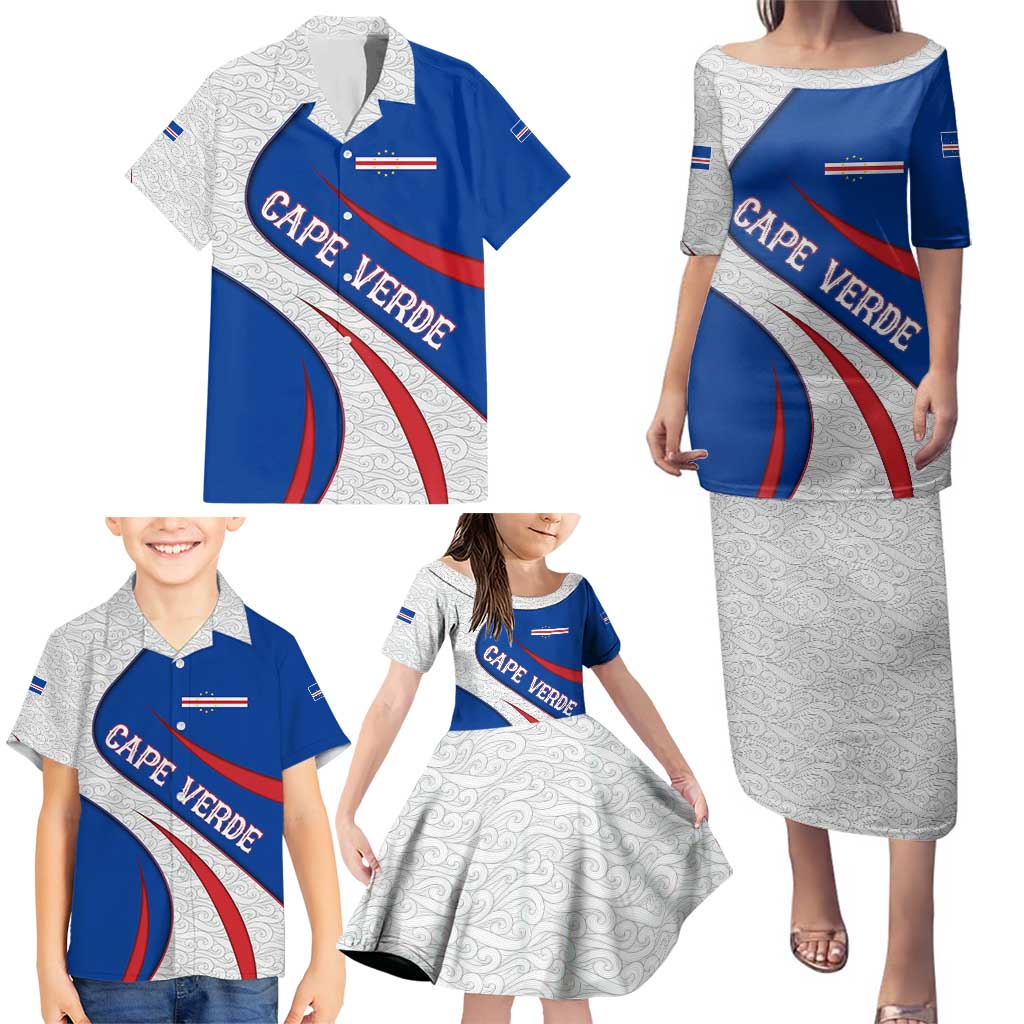 Cape Verde Family Matching Puletasi and Hawaiian Shirt with Blue Red Flag Nós Kretxeu Spirit