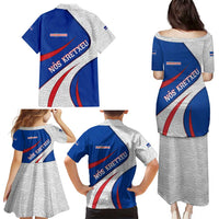 Cape Verde Family Matching Puletasi and Hawaiian Shirt with Blue Red Flag Nós Kretxeu Spirit