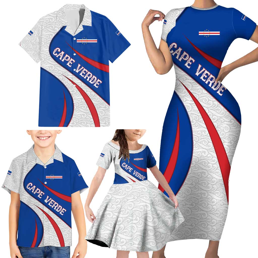 Cape Verde Family Matching Short Sleeve Bodycon Dress and Hawaiian Shirt with Blue Red Flag Nós Kretxeu Spirit