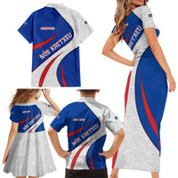 Cape Verde Family Matching Short Sleeve Bodycon Dress and Hawaiian Shirt with Blue Red Flag Nós Kretxeu Spirit