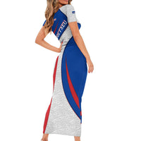 Cape Verde Family Matching Short Sleeve Bodycon Dress and Hawaiian Shirt with Blue Red Flag Nós Kretxeu Spirit