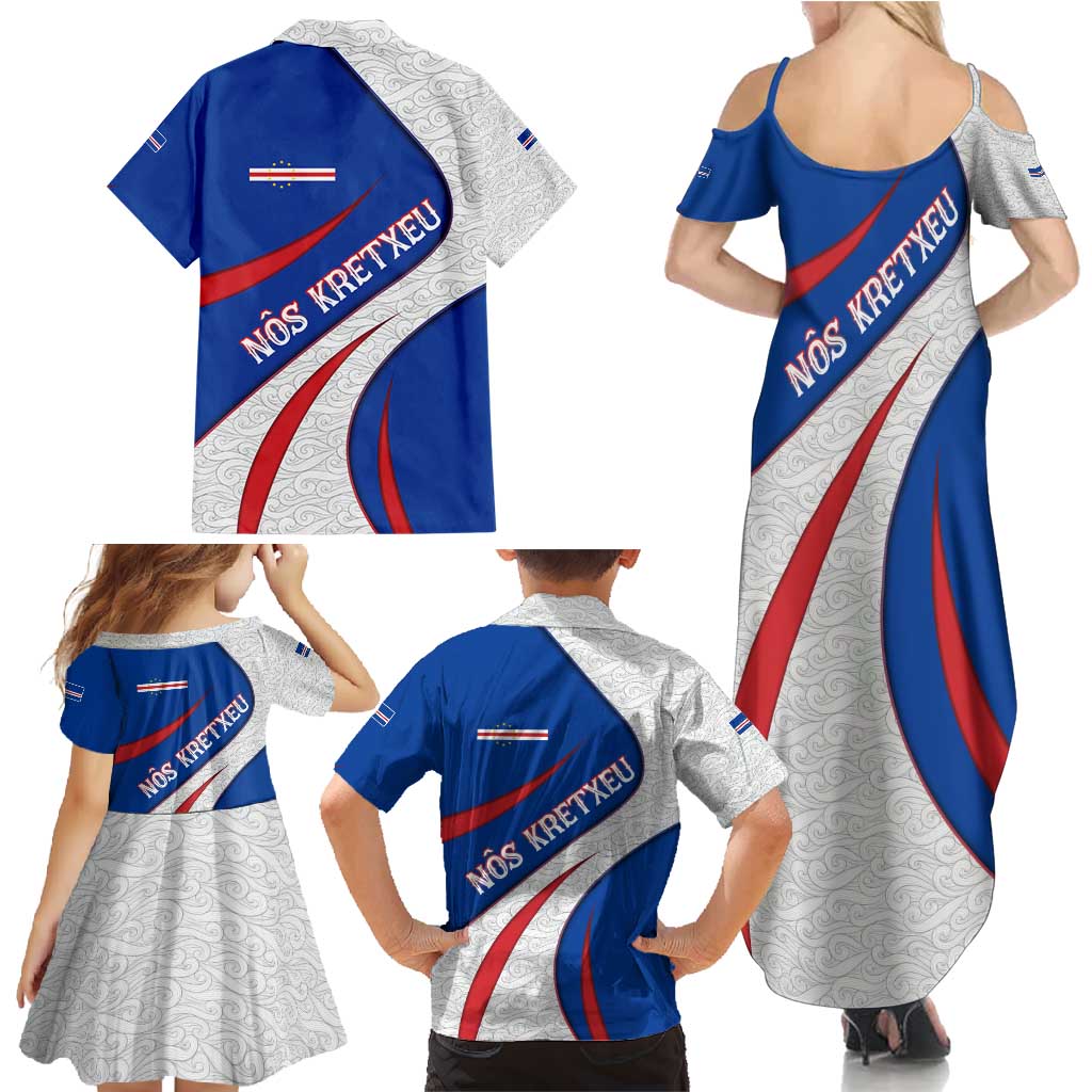 Cape Verde Family Matching Summer Maxi Dress and Hawaiian Shirt with Blue Red Flag Nós Kretxeu Spirit