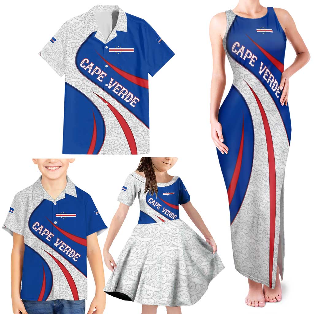 Cape Verde Family Matching Tank Maxi Dress and Hawaiian Shirt with Blue Red Flag Nós Kretxeu Spirit