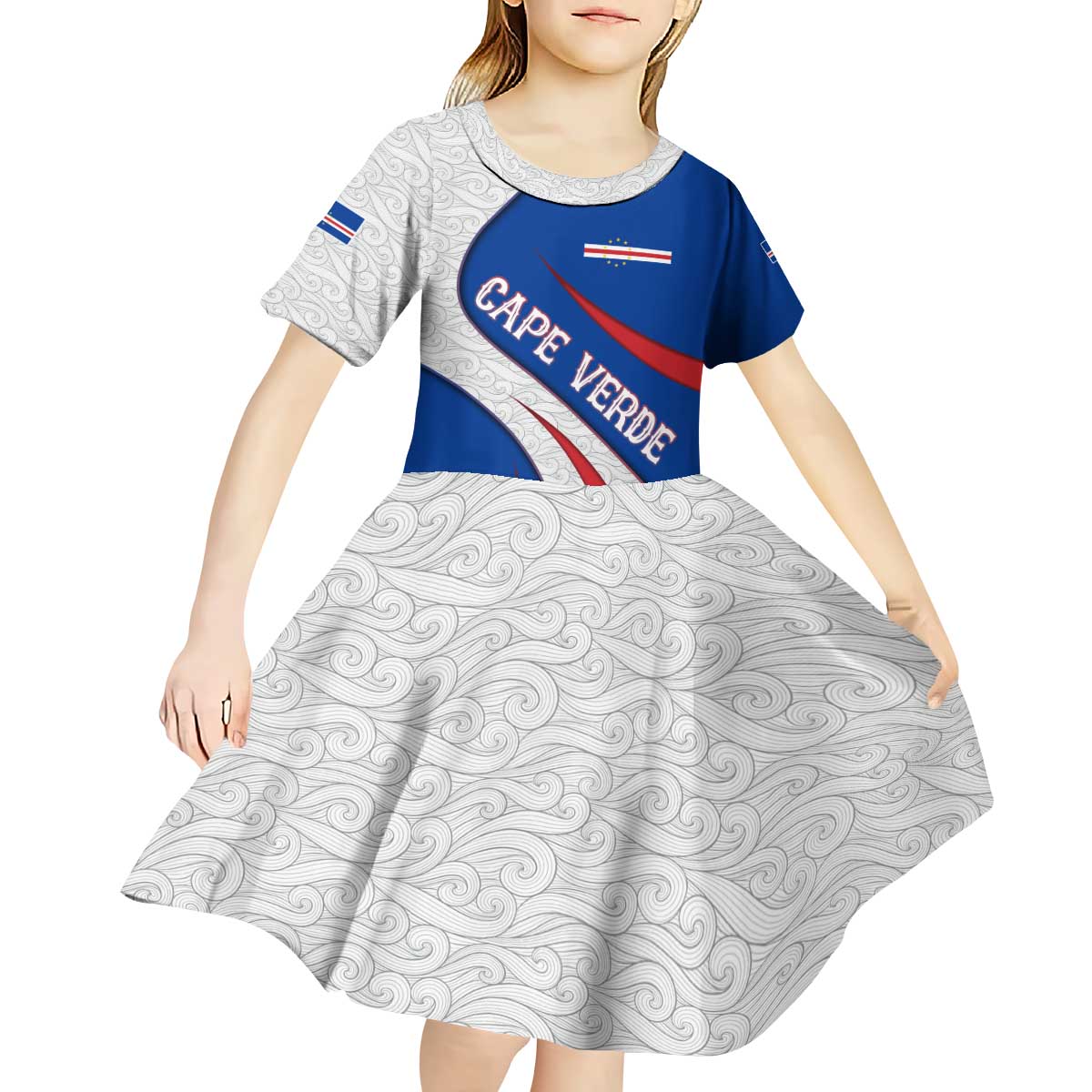 Cape Verde Kid Short Sleeve Dress with Blue Red Flag Nós Kretxeu Spirit