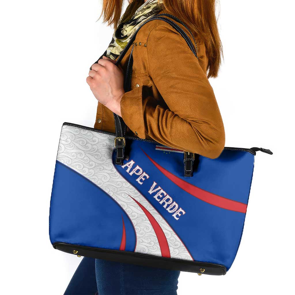 Cape Verde Leather Tote Bag with Blue Red Flag Nós Kretxeu Spirit