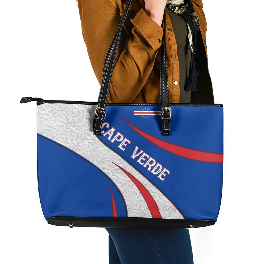 Cape Verde Leather Tote Bag with Blue Red Flag Nós Kretxeu Spirit
