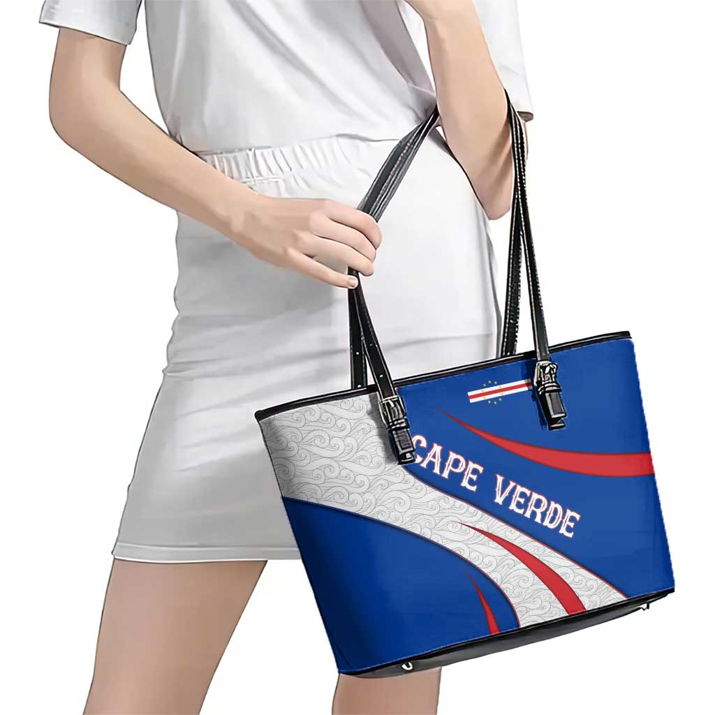 Cape Verde Leather Tote Bag with Blue Red Flag Nós Kretxeu Spirit