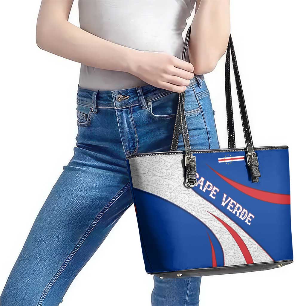 Cape Verde Leather Tote Bag with Blue Red Flag Nós Kretxeu Spirit