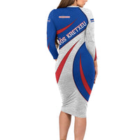 Cape Verde Long Sleeve Bodycon Dress with Blue Red Flag Nós Kretxeu Spirit