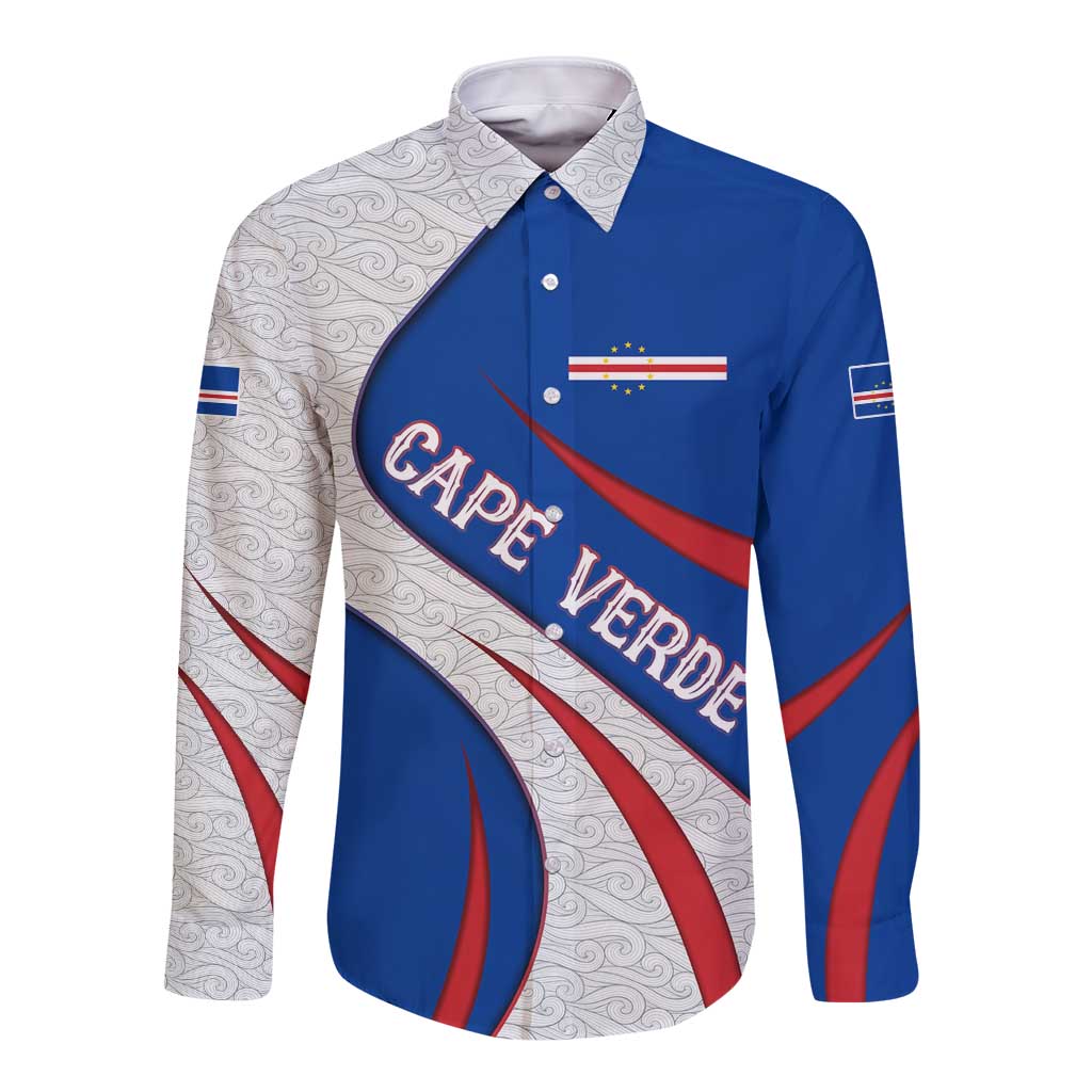 Cape Verde Long Sleeve Button Shirt with Blue Red Flag Nós Kretxeu Spirit
