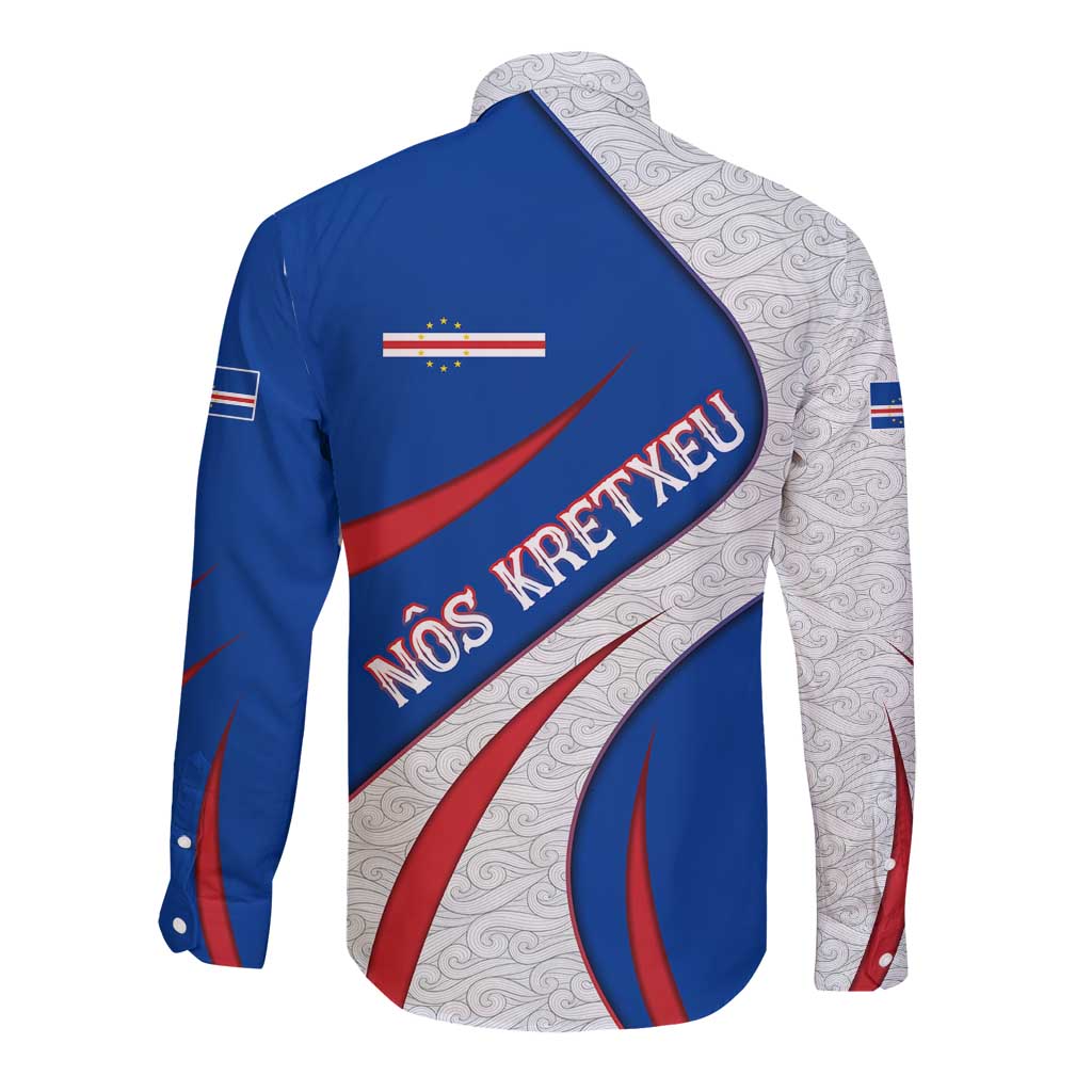 Cape Verde Long Sleeve Button Shirt with Blue Red Flag Nós Kretxeu Spirit