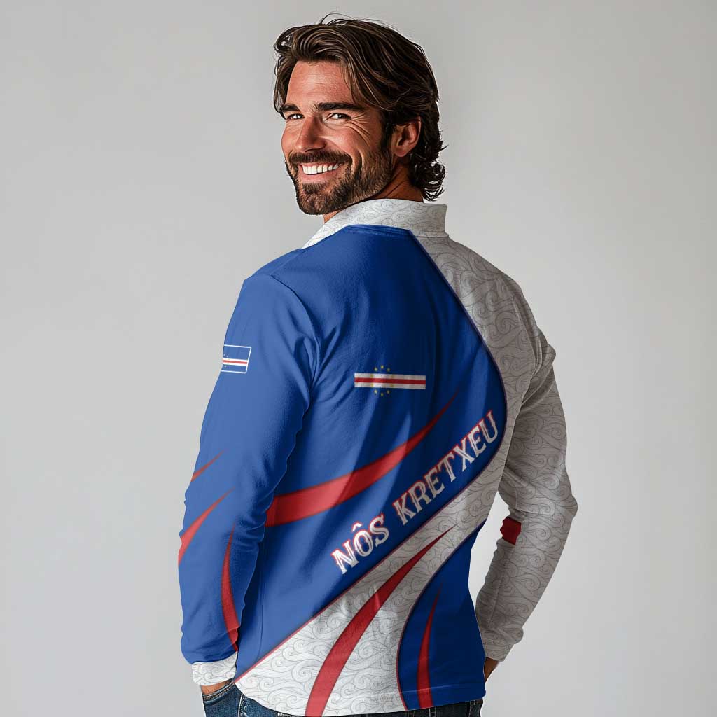 Cape Verde Long Sleeve Polo Shirt with Blue Red Flag Nós Kretxeu Spirit