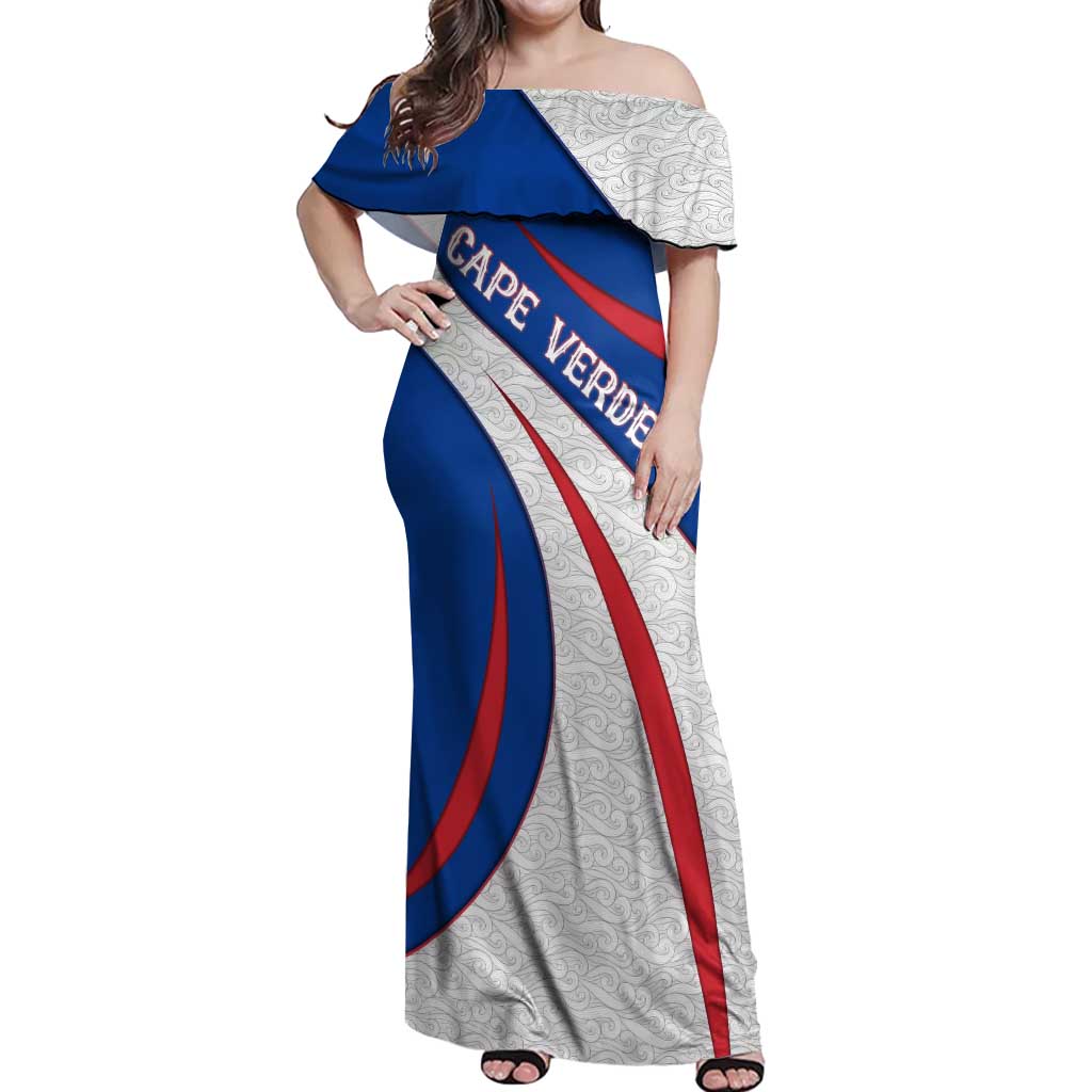Cape Verde Off Shoulder Maxi Dress with Blue Red Flag Nós Kretxeu Spirit