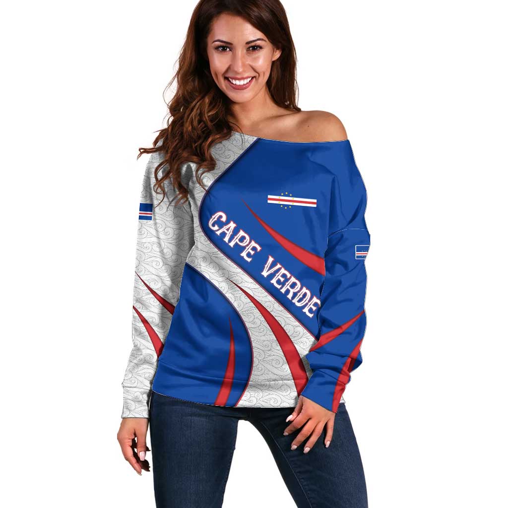 Cape Verde Off Shoulder Sweater with Blue Red Flag Nós Kretxeu Spirit