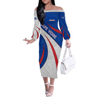 Cape Verde Off The Shoulder Long Sleeve Dress with Blue Red Flag Nós Kretxeu Spirit