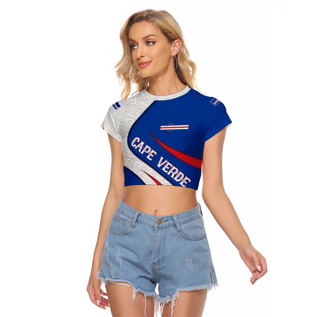 Cape Verde Raglan Cropped T Shirt with Blue Red Flag Nós Kretxeu Spirit