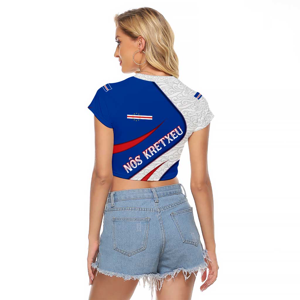 Cape Verde Raglan Cropped T Shirt with Blue Red Flag Nós Kretxeu Spirit