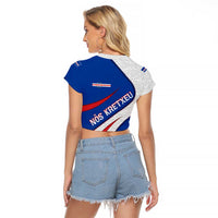 Cape Verde Raglan Cropped T Shirt with Blue Red Flag Nós Kretxeu Spirit