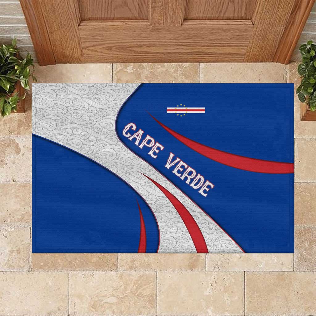 Cape Verde Rubber Doormat with Blue Red Flag Nós Kretxeu Spirit