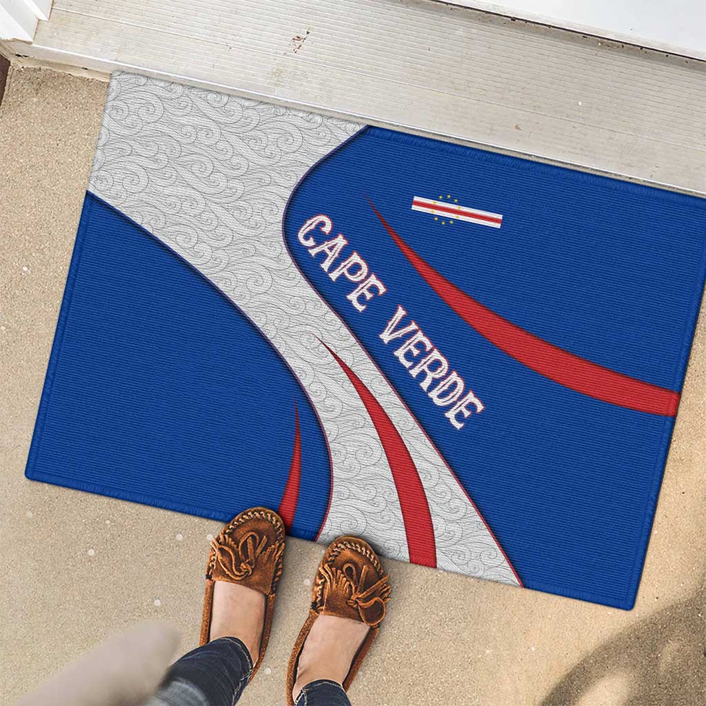 Cape Verde Rubber Doormat with Blue Red Flag Nós Kretxeu Spirit