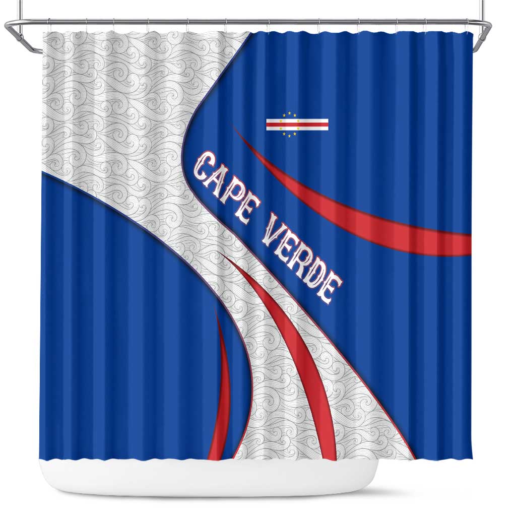 Cape Verde Shower Curtain with Blue Red Flag Nós Kretxeu Spirit