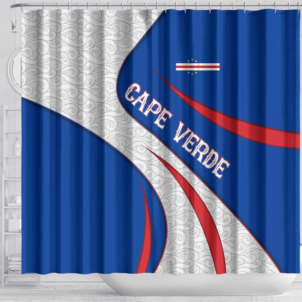 Cape Verde Shower Curtain with Blue Red Flag Nós Kretxeu Spirit