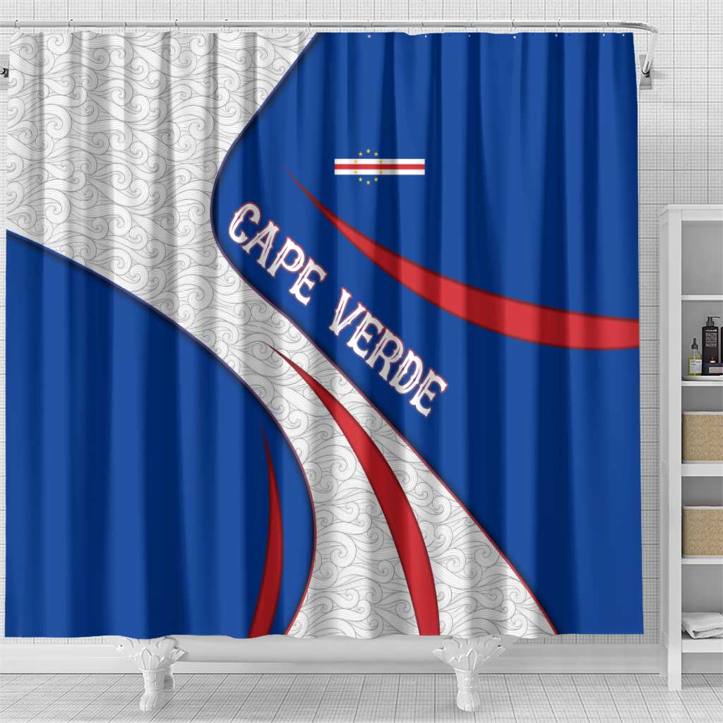 Cape Verde Shower Curtain with Blue Red Flag Nós Kretxeu Spirit