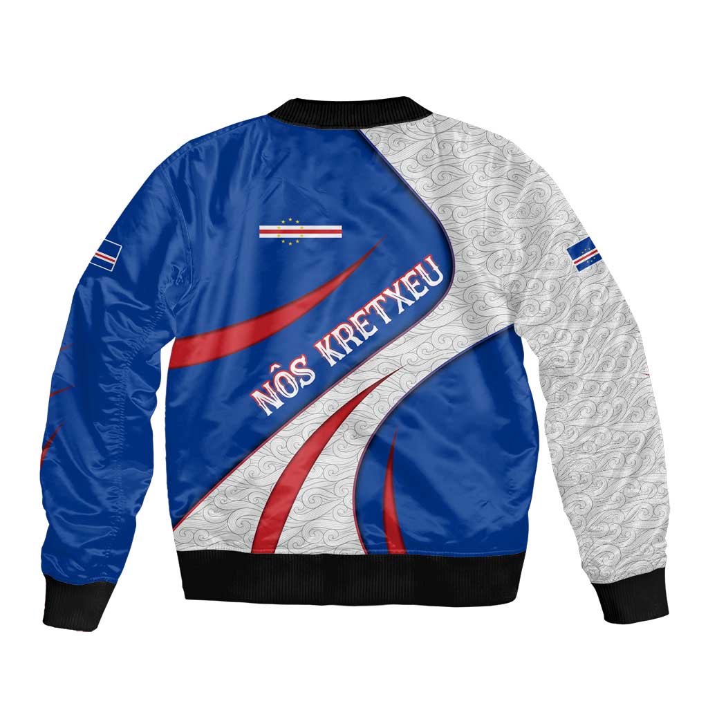 Cape Verde Sleeve Zip Bomber Jacket with Blue Red Flag Nós Kretxeu Spirit