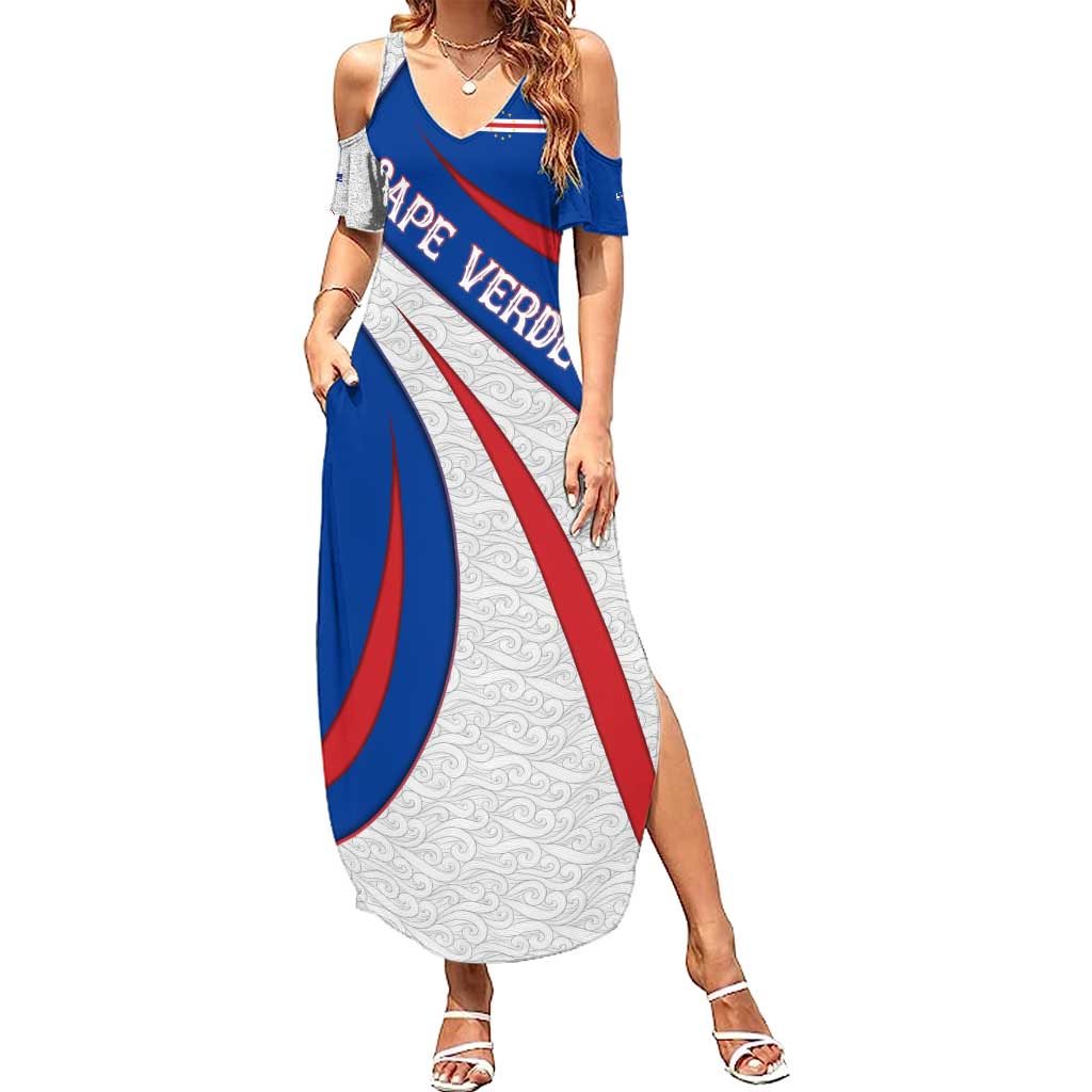 Cape Verde Summer Maxi Dress with Blue Red Flag Nós Kretxeu Spirit
