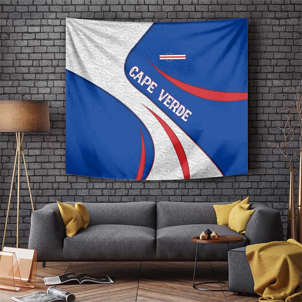 Cape Verde Tapestry with Blue Red Flag Nós Kretxeu Spirit
