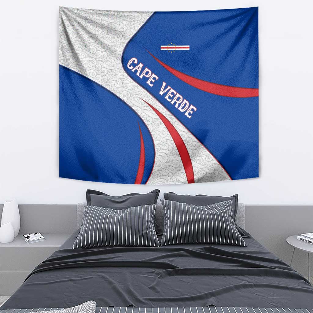 Cape Verde Tapestry with Blue Red Flag Nós Kretxeu Spirit