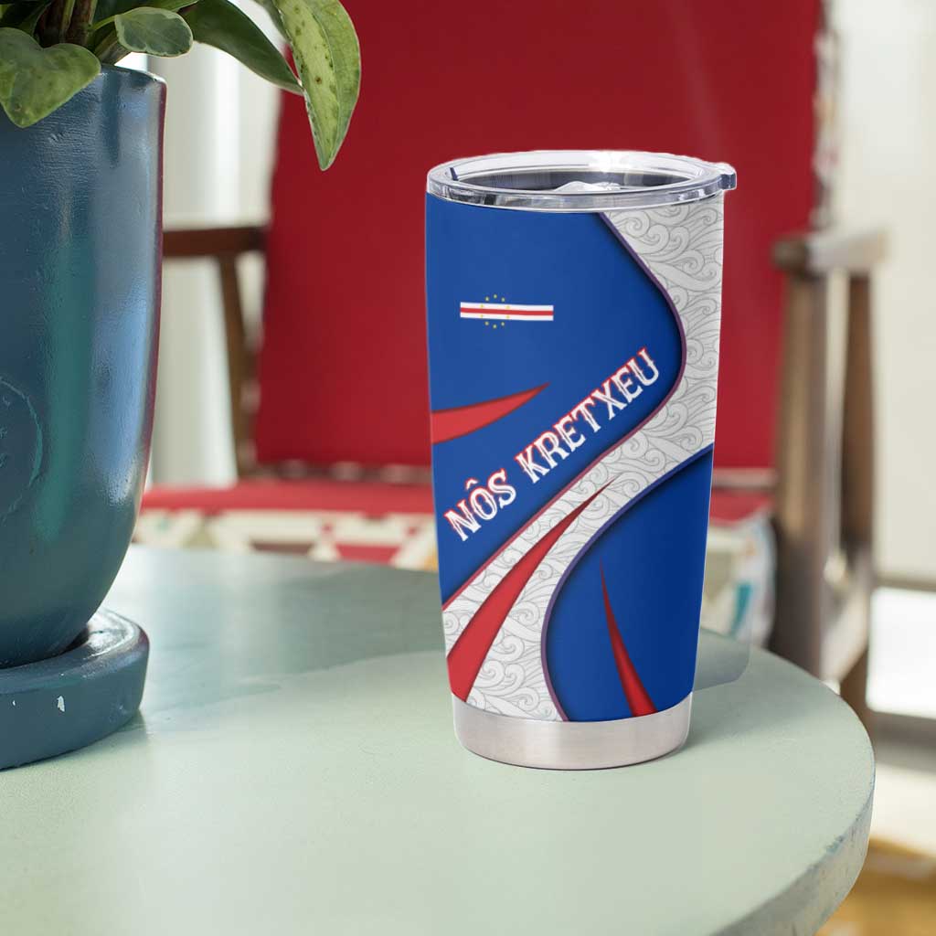 Cape Verde Tumbler Cup with Blue Red Flag Nós Kretxeu Spirit