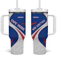 Cape Verde Tumbler With Handle with Blue Red Flag Nós Kretxeu Spirit