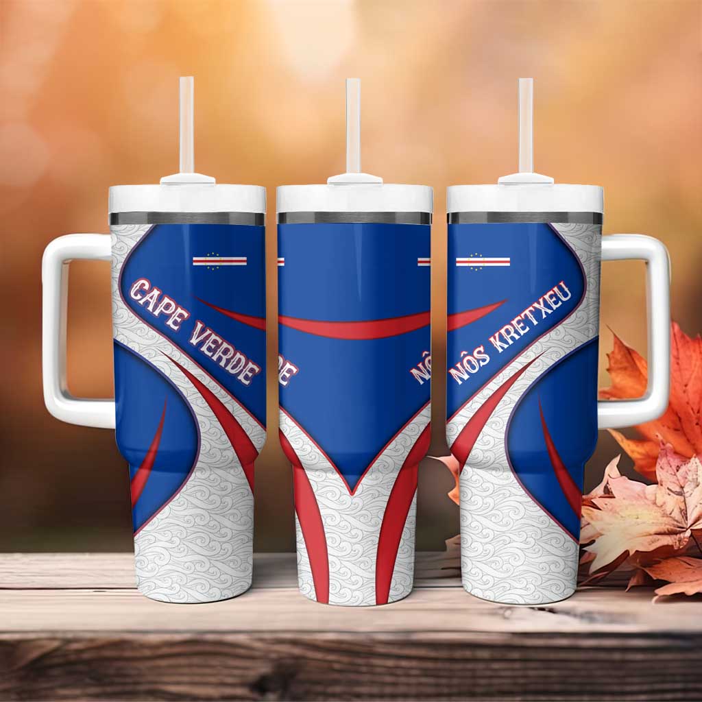 Cape Verde Tumbler With Handle with Blue Red Flag Nós Kretxeu Spirit