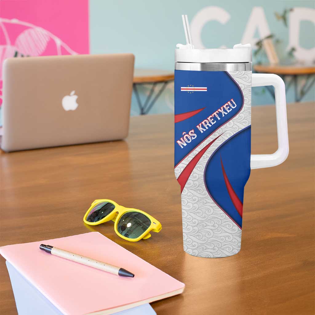 Cape Verde Tumbler With Handle with Blue Red Flag Nós Kretxeu Spirit