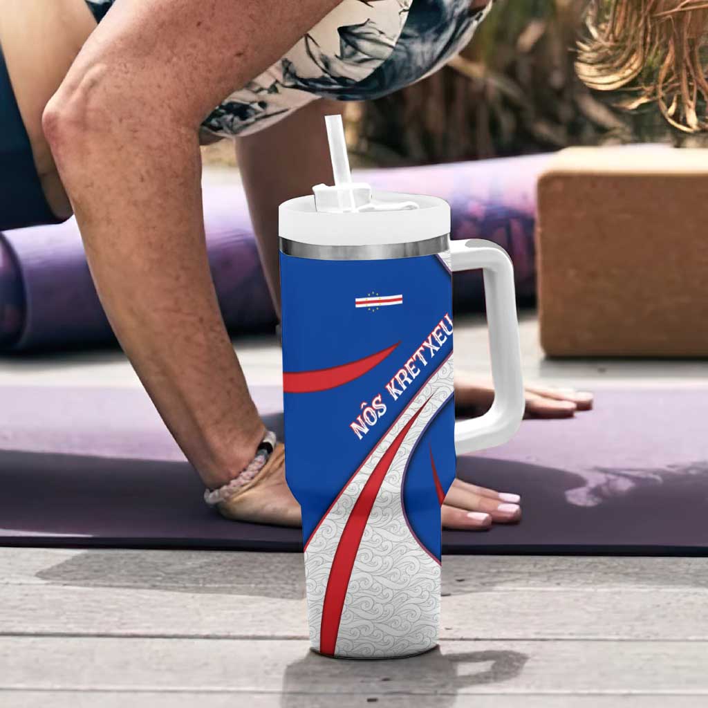 Cape Verde Tumbler With Handle with Blue Red Flag Nós Kretxeu Spirit
