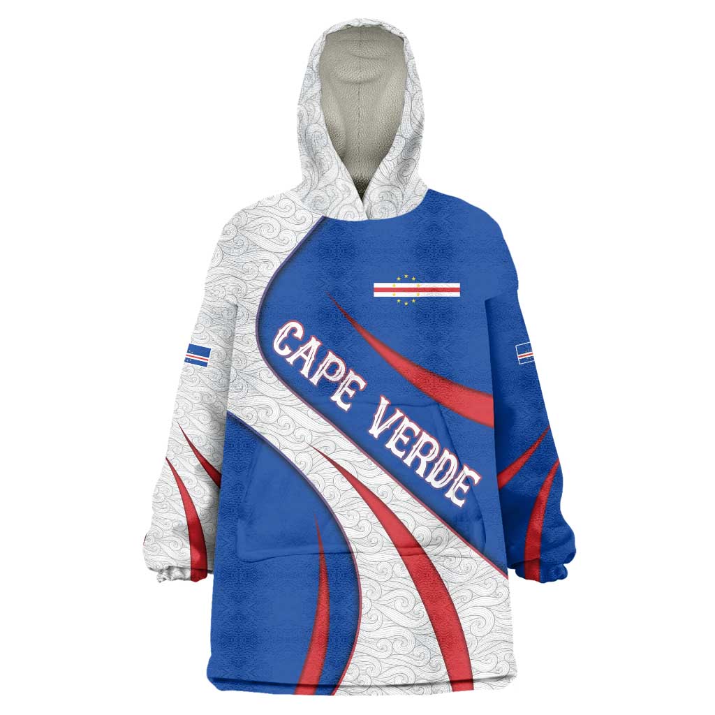 Cape Verde Wearable Blanket Hoodie with Blue Red Flag Nós Kretxeu Spirit