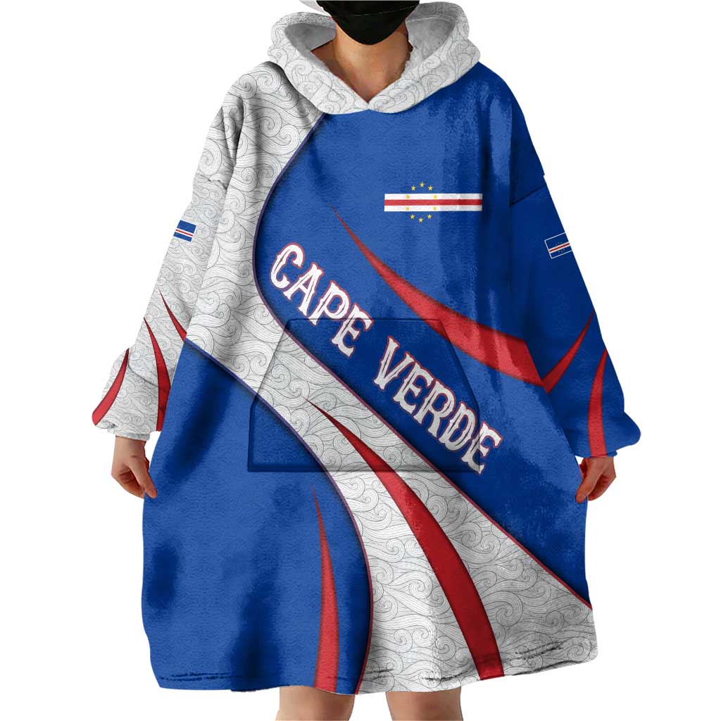 Cape Verde Wearable Blanket Hoodie with Blue Red Flag Nós Kretxeu Spirit