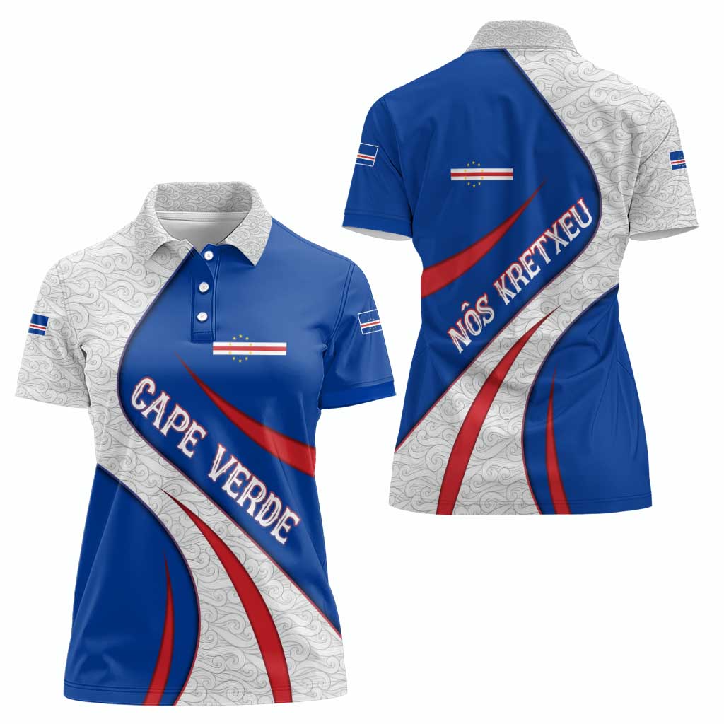 Cape Verde Women Polo Shirt with Blue Red Flag Nós Kretxeu Spirit