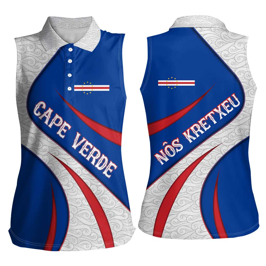Cape Verde Women Sleeveless Polo Shirt with Blue Red Flag Nós Kretxeu Spirit
