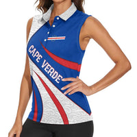 Cape Verde Women Sleeveless Polo Shirt with Blue Red Flag Nós Kretxeu Spirit
