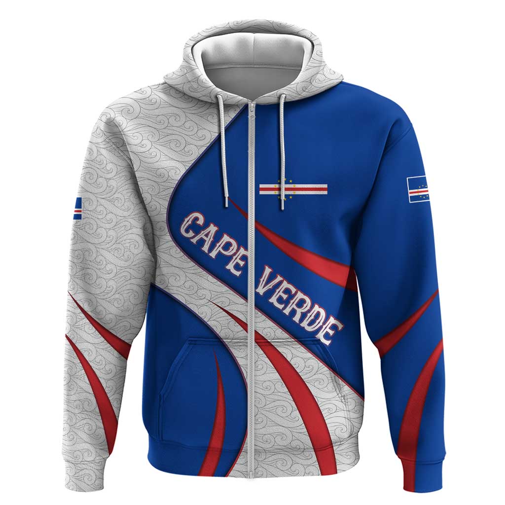 Cape Verde Zip Hoodie with Blue Red Flag Nós Kretxeu Spirit