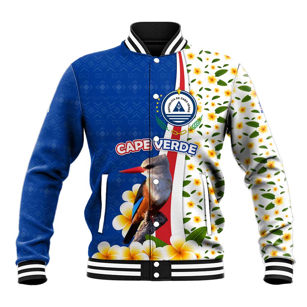 Cape Verde Baseball Jacket with Kingfisher Bird Floral Flag Spirit