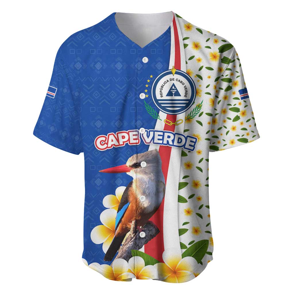 Cape Verde Baseball Jersey with Kingfisher Bird Floral Flag Spirit