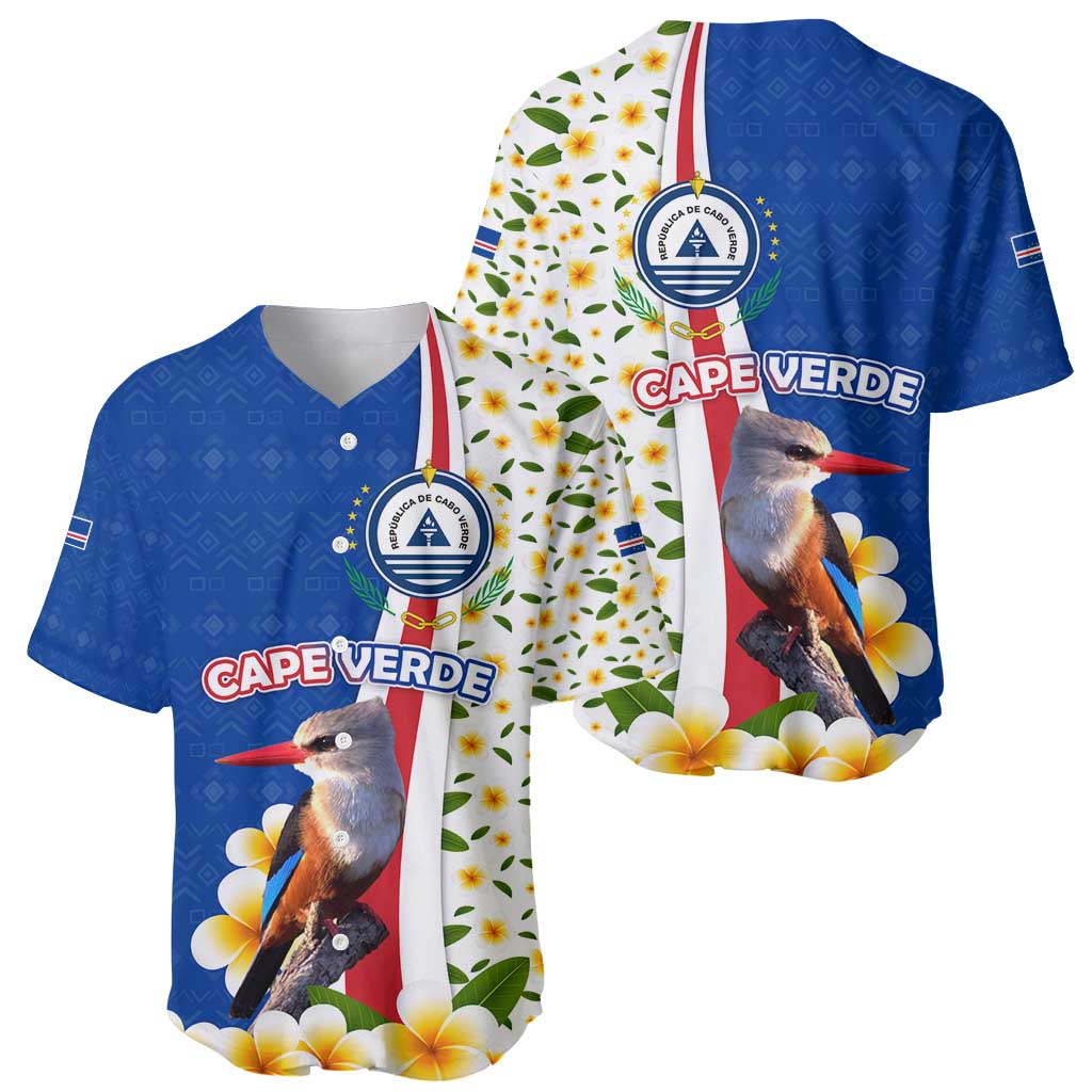 Cape Verde Baseball Jersey with Kingfisher Bird Floral Flag Spirit