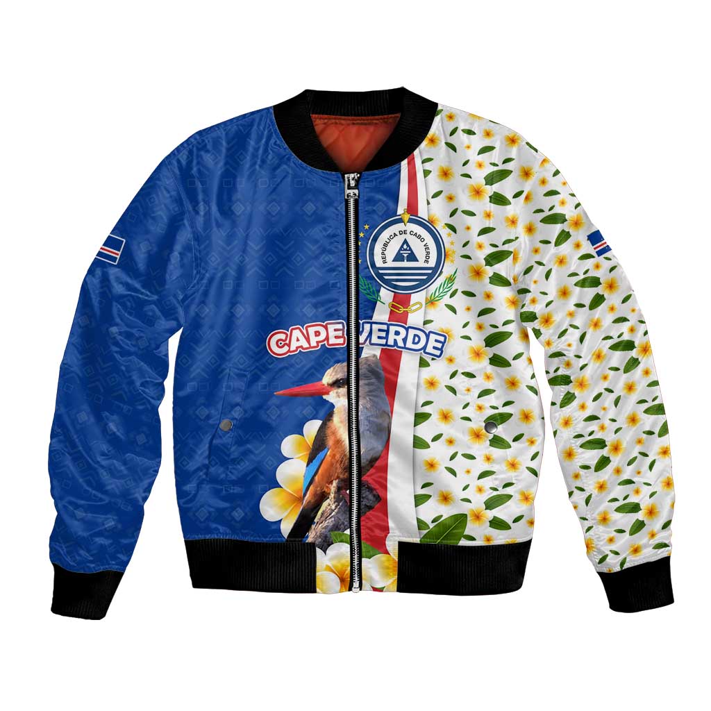 Cape Verde Bomber Jacket with Kingfisher Bird Floral Flag Spirit