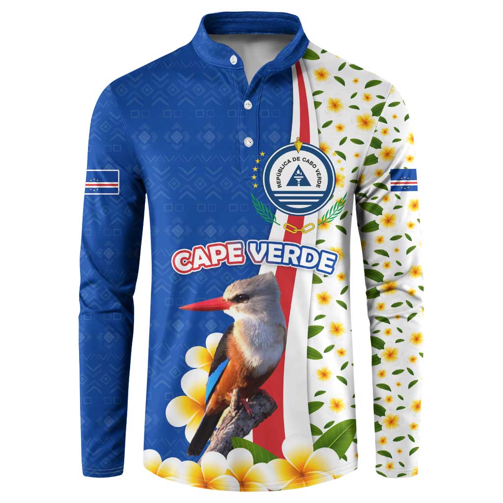 Cape Verde Button Sweatshirt with Kingfisher Bird Floral Flag Spirit