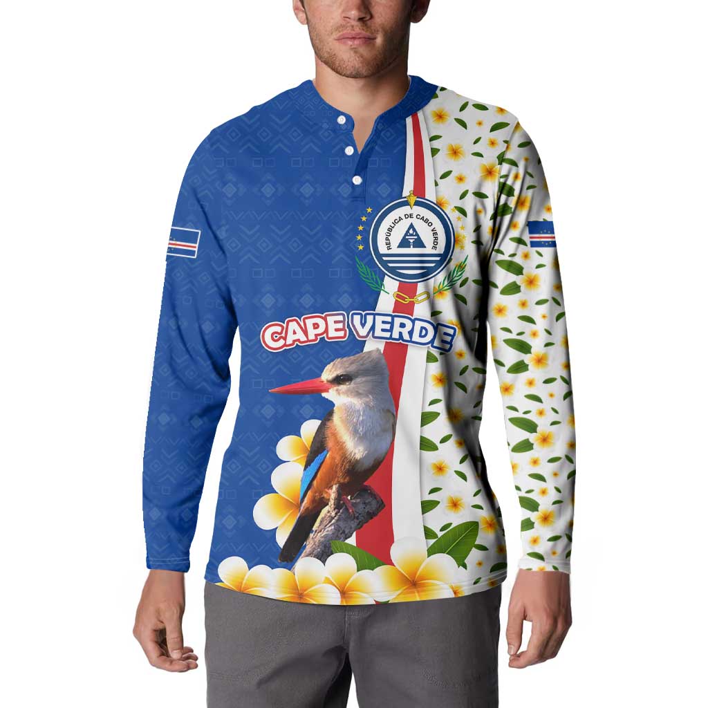 Cape Verde Button Sweatshirt with Kingfisher Bird Floral Flag Spirit